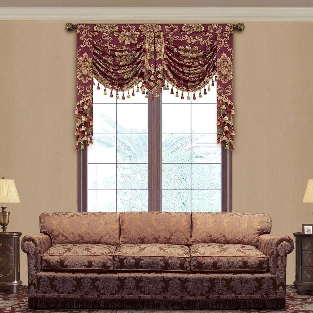 Loom and Mill Luxury Waterfall Valances for Living Room, Classic Jacquard